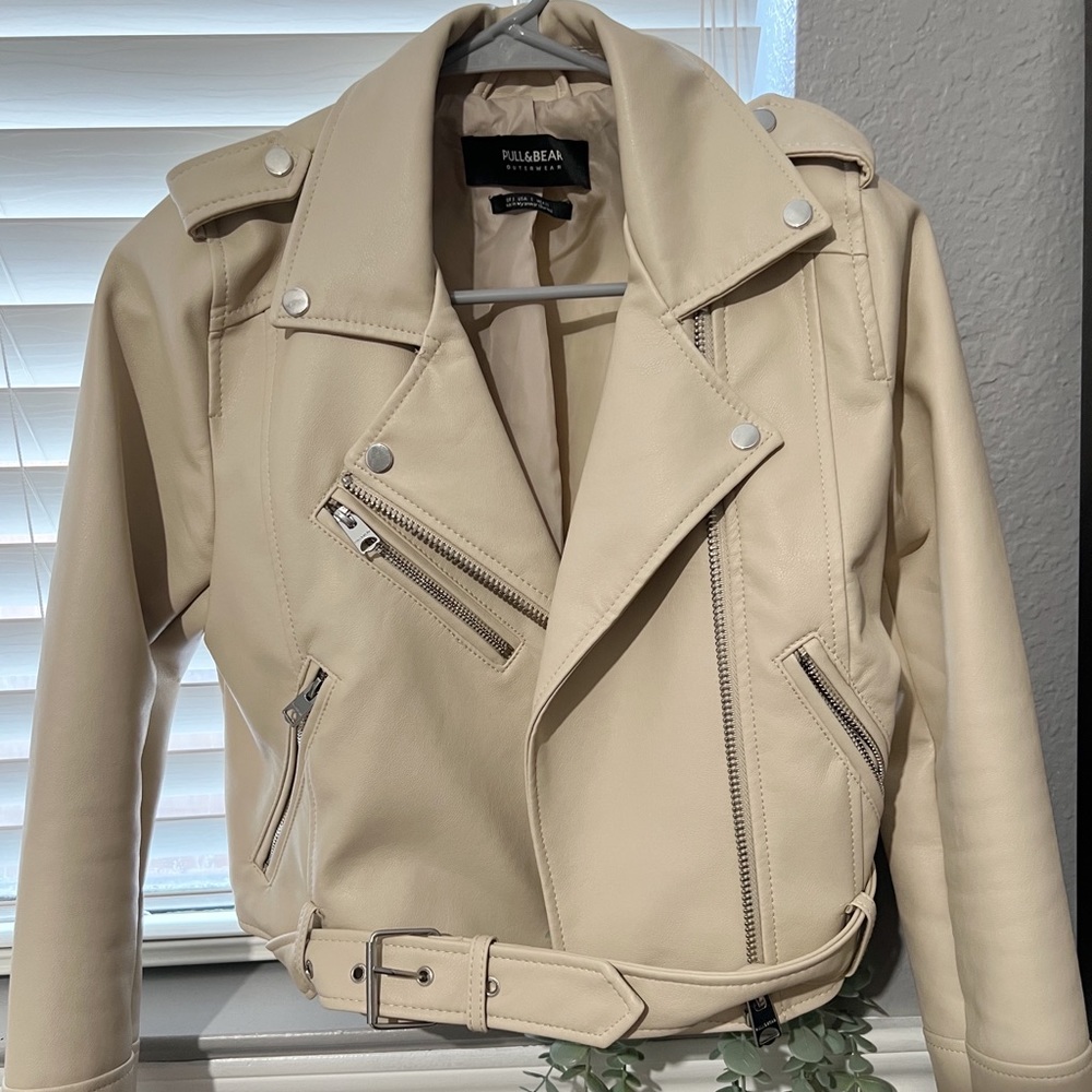 ASOS Pull&Bear Cream Leather Jacket